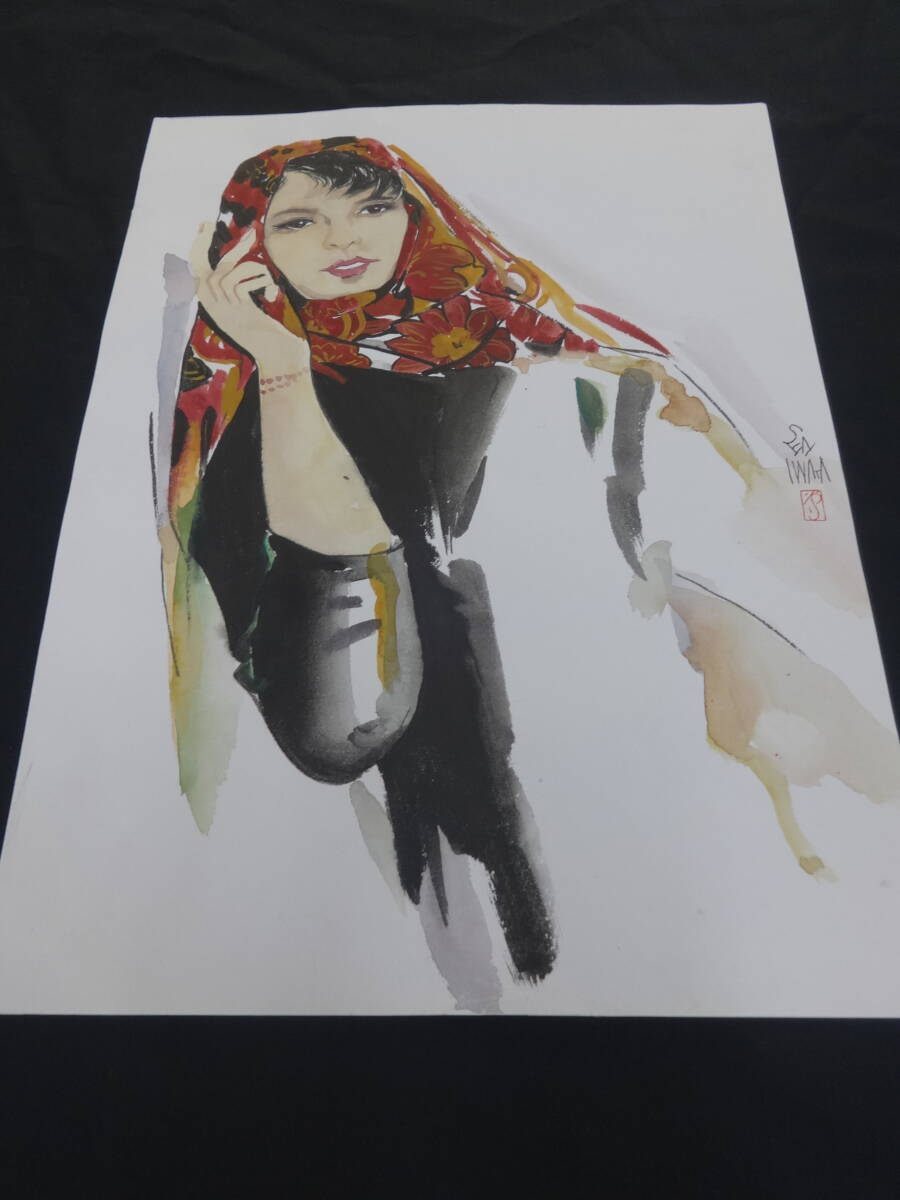 岩田専太郎 湯上がり 水彩画・紙本著色 1978年 おんな画集 Ⅳ 装い 模写】 岩田専太郎 赤いスカーフ おんな画Ⅳ 装い・水彩画・紙本著色