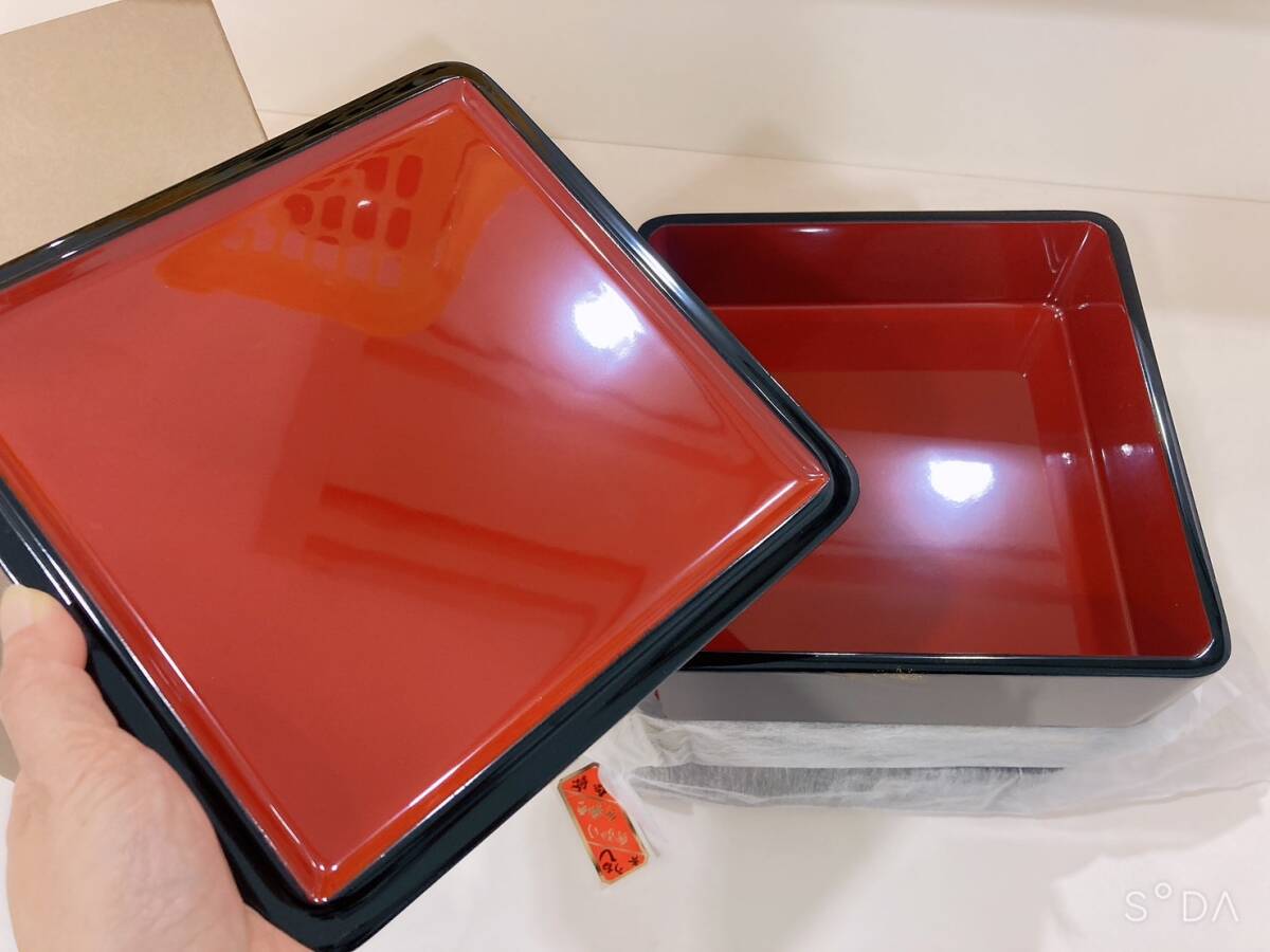 ◇【未使用】暮らしの器 御重箱 三段本重 古木松 沈金 天然木 本うろし