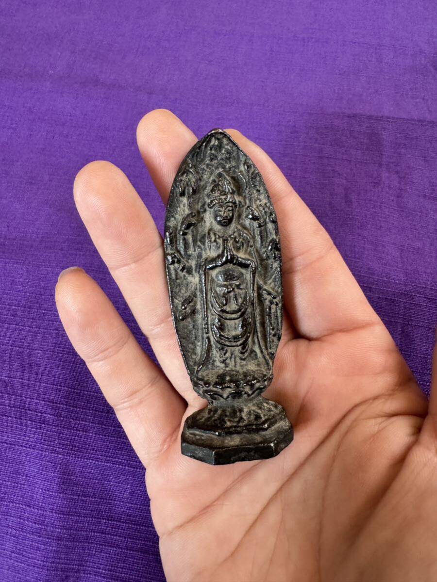 千手観音菩薩像 時代物 古銅 鎧仏 兜仏 念持仏 甲冑仏（仏像仏教美術古