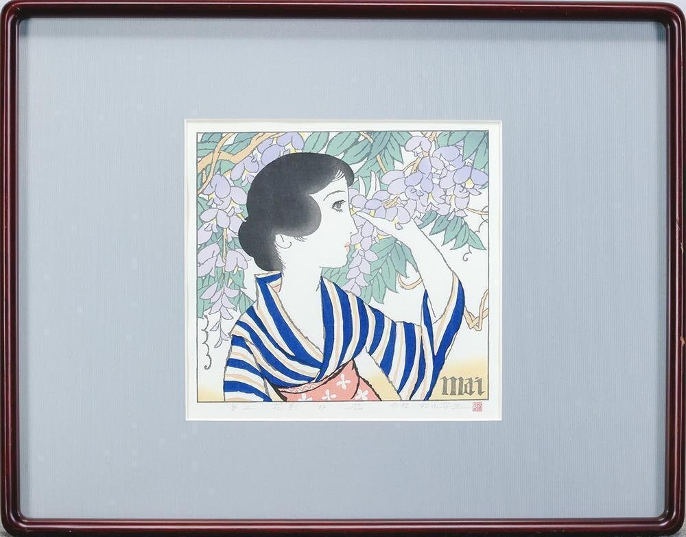 他の方発送×竹久夢二【花影】木版画 真作】【WISH】竹久夢二「花影」木版画 2号 1998年作 証明シール 〇夢
