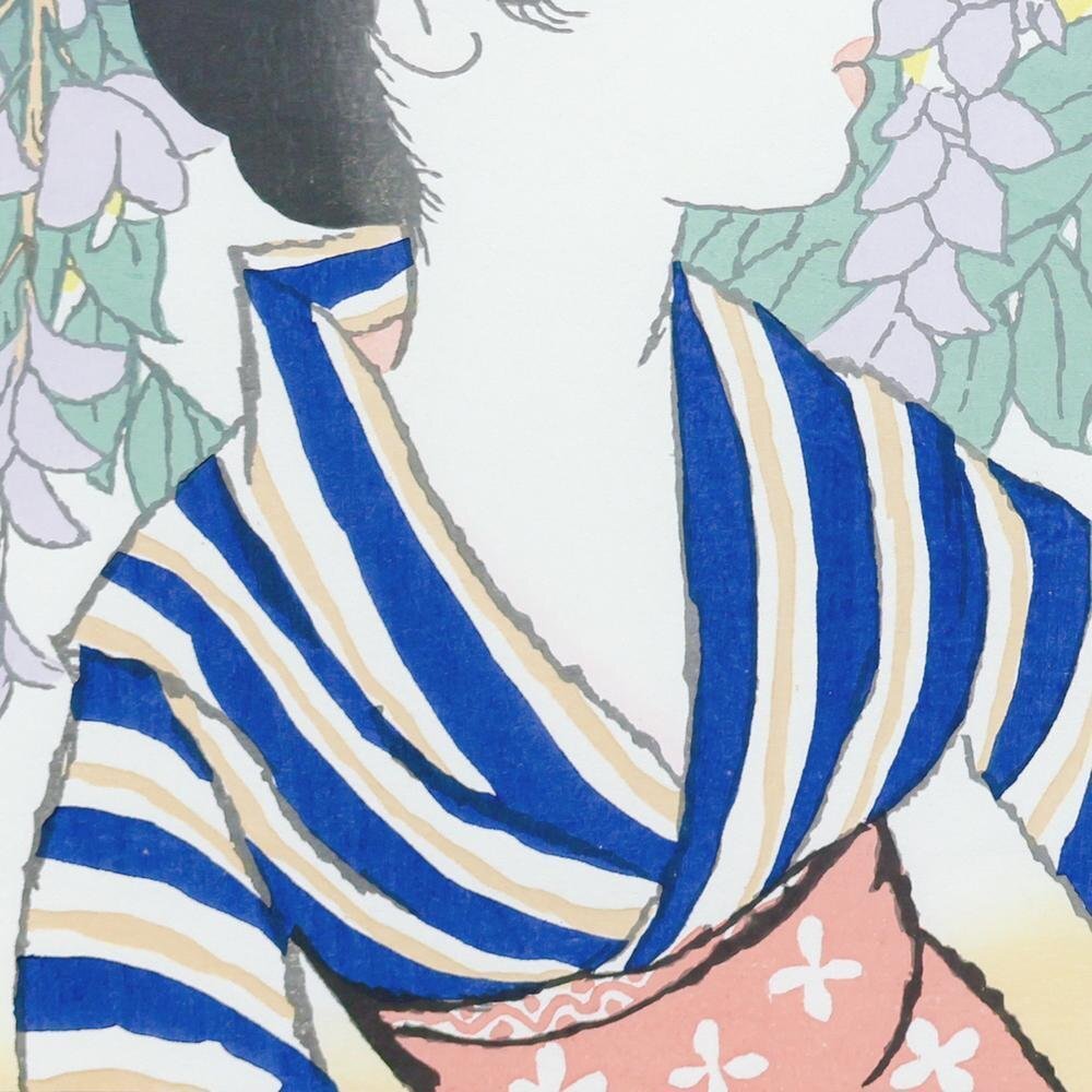 真作】【WISH】竹久夢二「花影」木版画 2号 1998年作 証明シール 〇夢