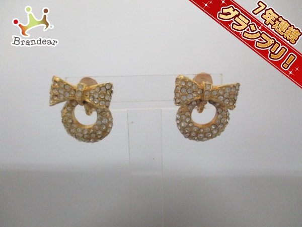 フォクシー イヤリング 金属素材×ラインストーン リボン FOXEY