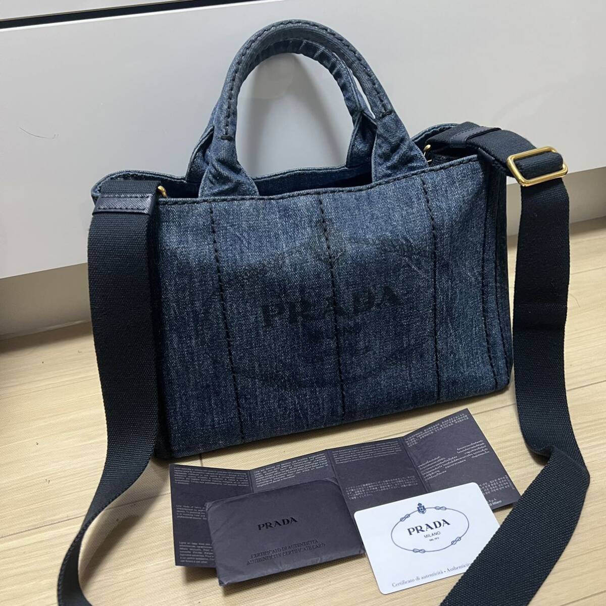 PRADA プラダ カナパ デニム Sサイズ ショルダー 2WAY ハンドバッグ