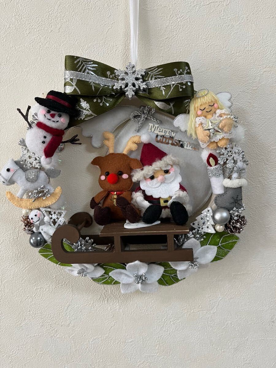 ハンドメイド★フェルト★リース★壁飾り★タペストリー★クリスマスリース★サンタクロース★トナカイ★プレゼント_6