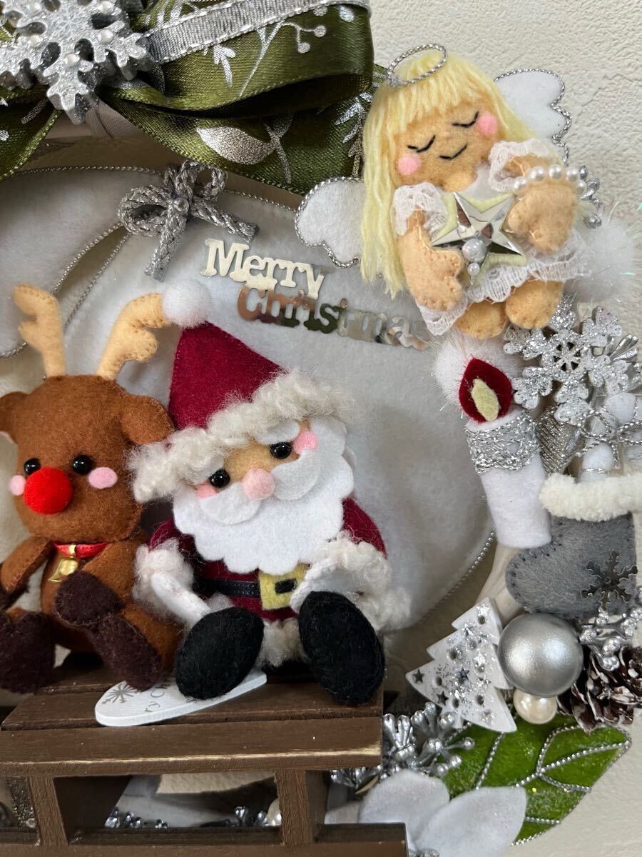 ハンドメイド★フェルト★リース★壁飾り★タペストリー★クリスマスリース★サンタクロース★トナカイ★プレゼント_7