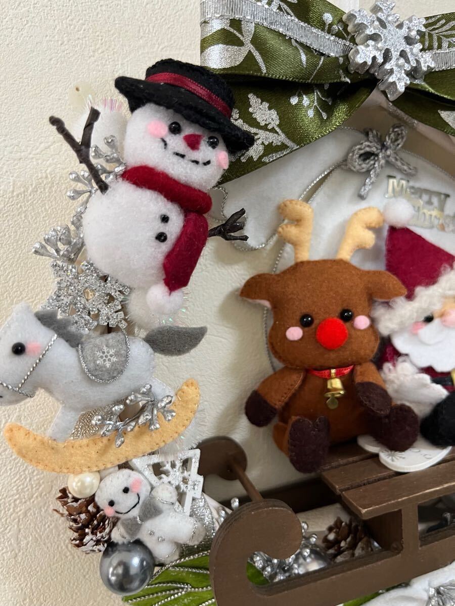 ハンドメイド★フェルト★リース★壁飾り★タペストリー★クリスマスリース★サンタクロース★トナカイ★プレゼント_8