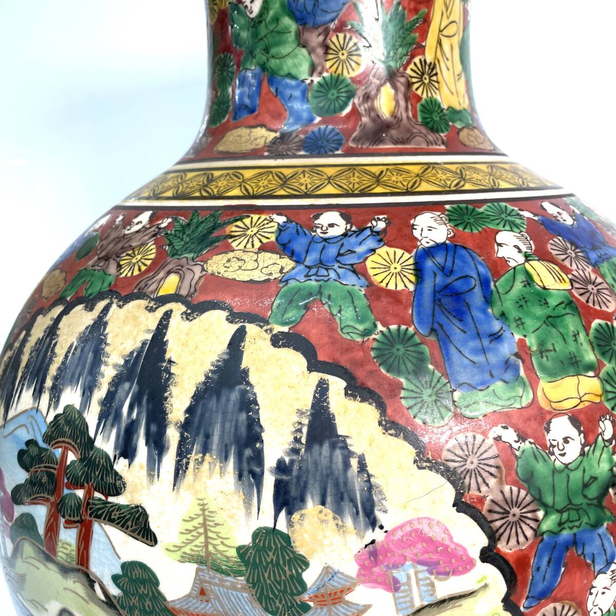 N）逸品 特大花瓶 九谷焼 陶正造 金彩色絵特大花瓶 高さ54.5㎝ 木米風