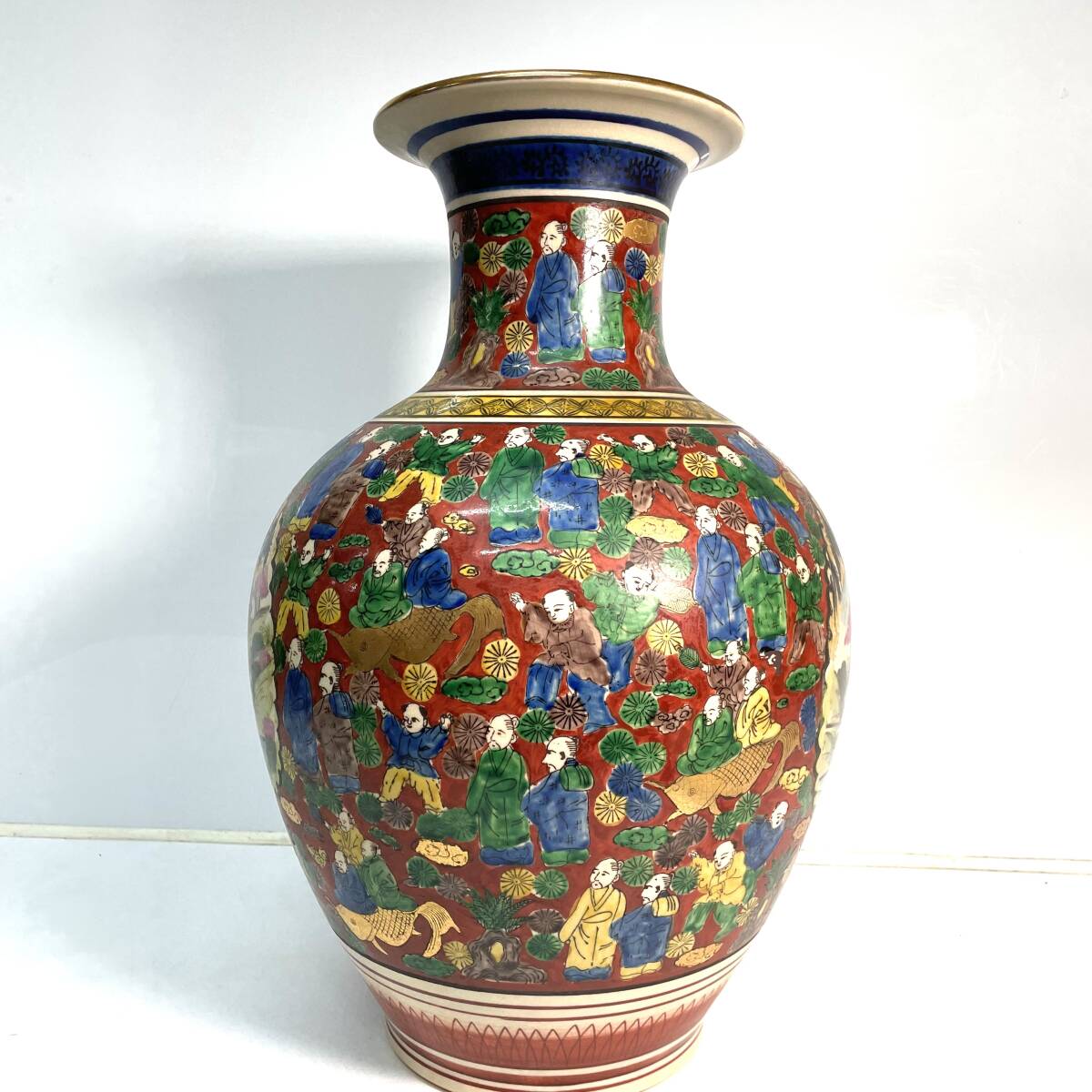 N）逸品 特大花瓶 九谷焼 陶正造 金彩色絵特大花瓶 高さ54.5㎝ 木米風