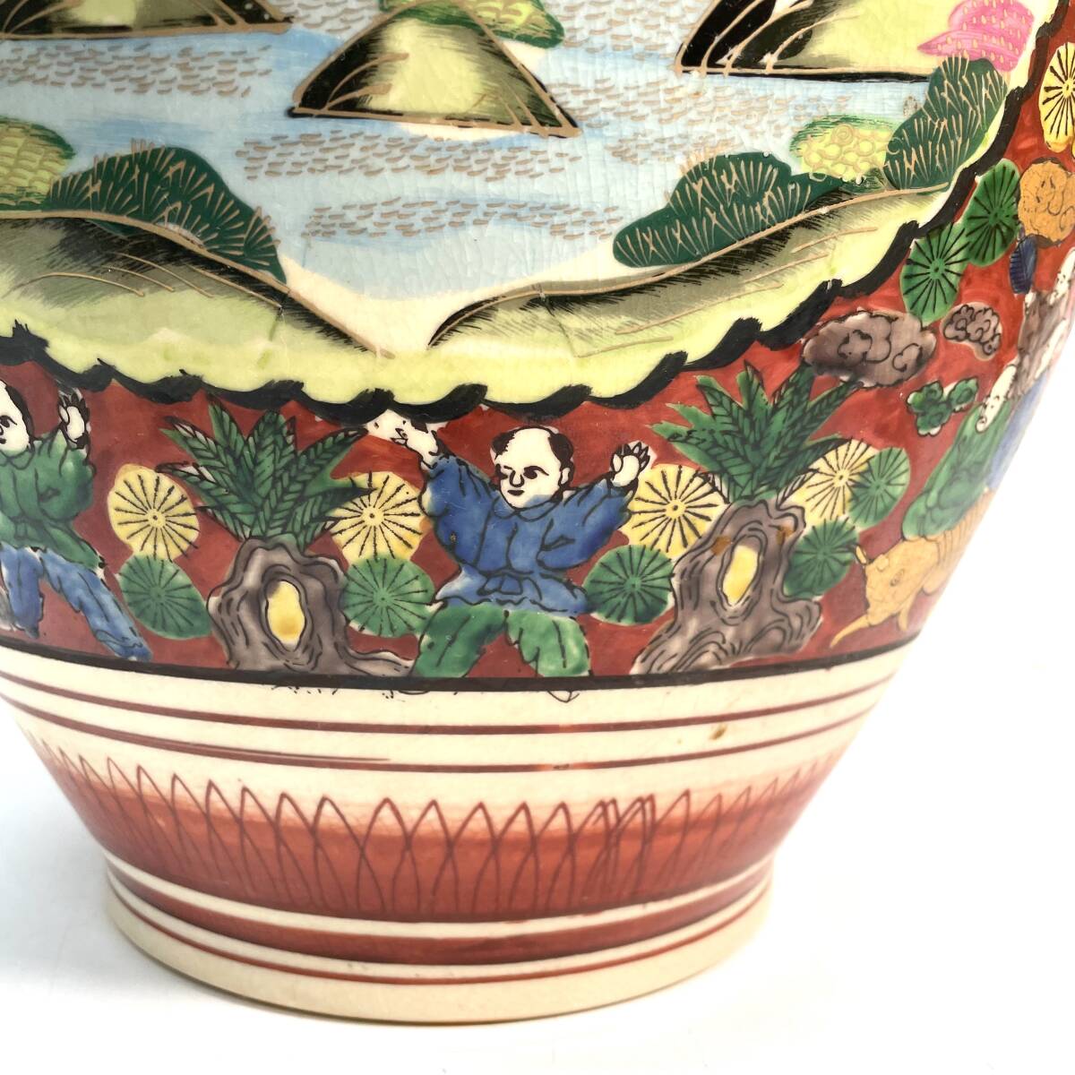 N）逸品 特大花瓶 九谷焼 陶正造 金彩色絵特大花瓶 高さ54.5㎝ 木米風
