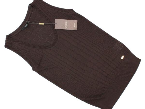 11万新品◆S◆GUCCI グッチ 茶系クロコ柄ノースリーブニット