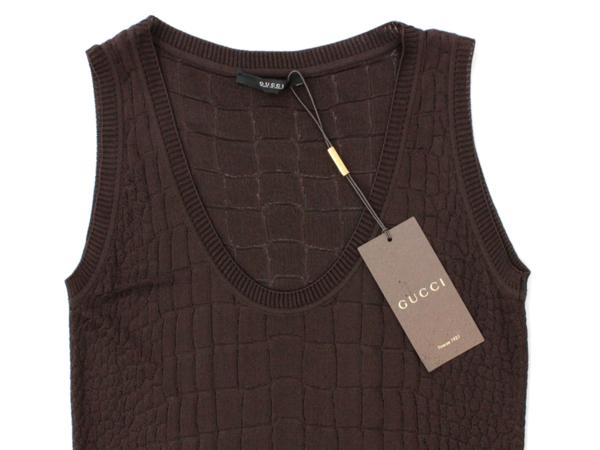 11万新品◆S◆GUCCI グッチ 茶系クロコ柄ノースリーブニット