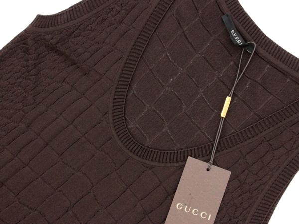 11万新品◆S◆GUCCI グッチ 茶系クロコ柄ノースリーブニット