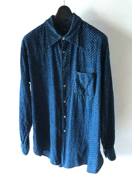 45R ドット柄 藍染 長袖シャツ サイズF インディゴ