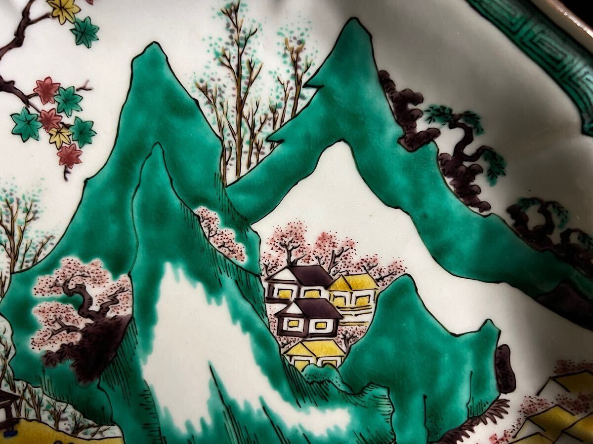 ◇鸛◇ 図録掲載同手品 九谷焼 初代 徳田八十吉 楼閣山水図輪花皿 31cm