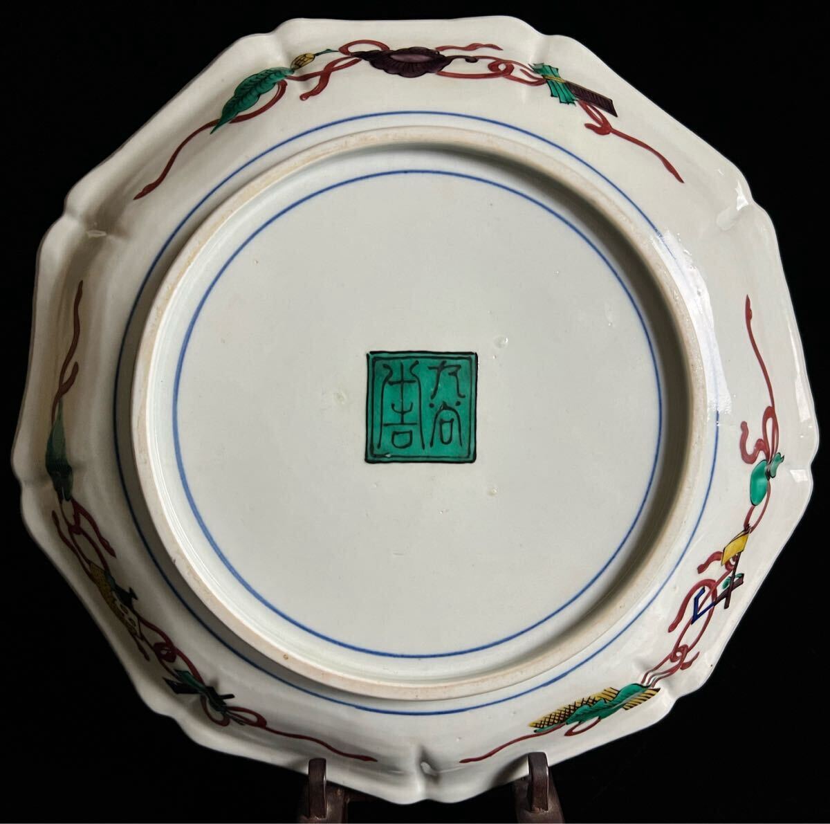 ◇鸛◇ 図録掲載同手品 九谷焼 初代 徳田八十吉 楼閣山水図輪花皿 31cm