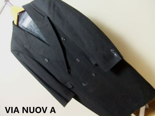美品 VIA NUOVA カシミヤ100％ ロング W チェスターコートL 黒 【公式