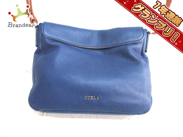 フルラ ショルダーバッグ ネイビー×ブラウン レザー FURLA ,ジャンル 