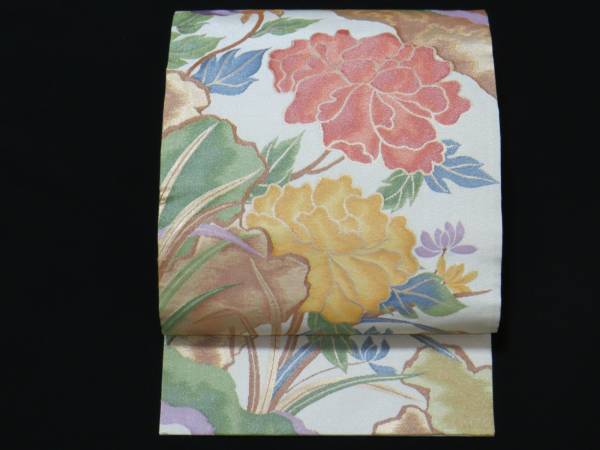 【帯姫】Q28●正絹●　綴れ牡丹花文様　　●