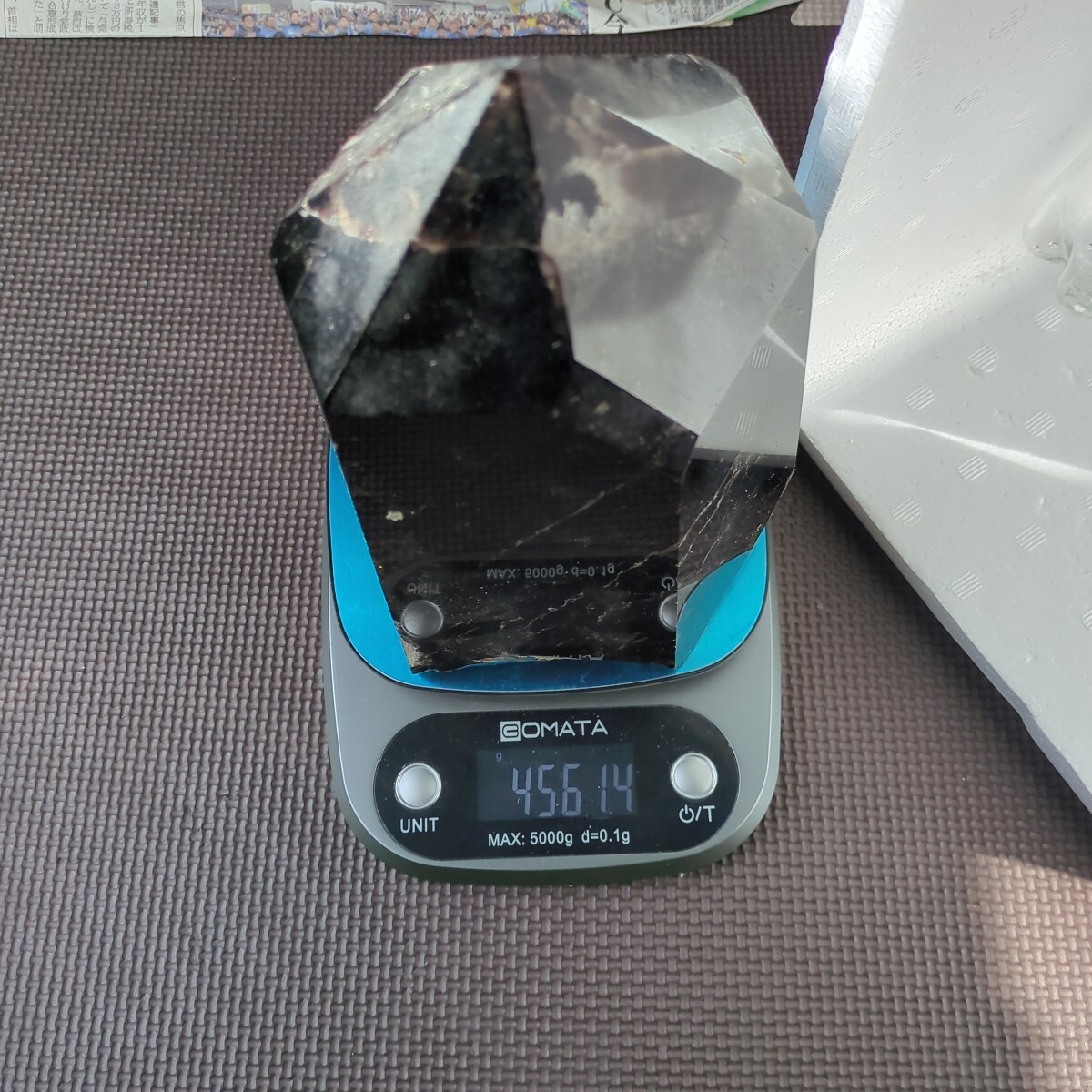 超特大モリオンポイント 4561.4g 六角柱黒水晶鑑賞石石置物オブジェ 