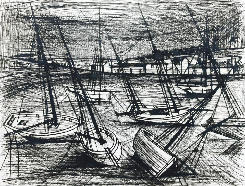 真作】【WISH】ベルナール・ビュッフェ Bernard Buffet「帆船」銅版画