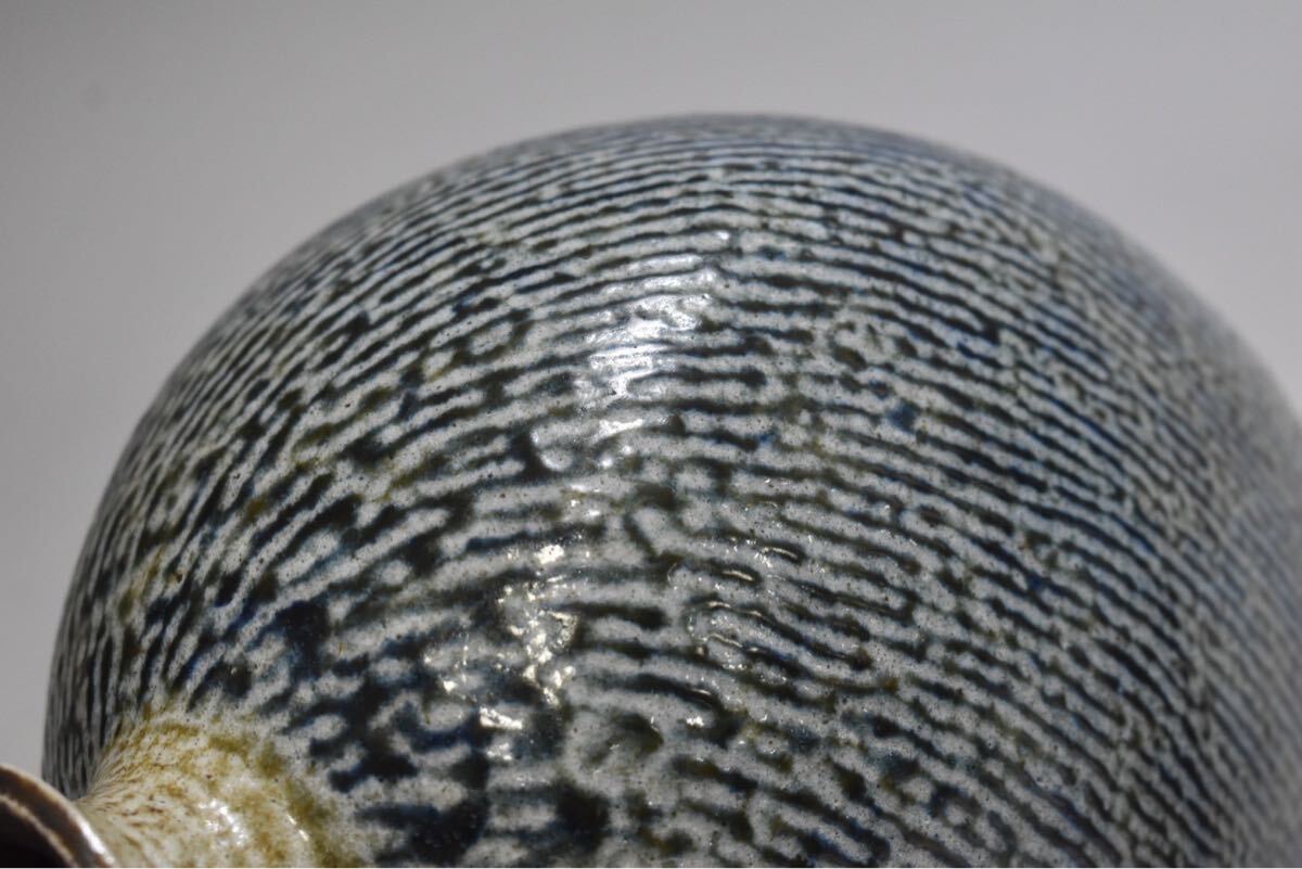 英】A1610 島岡達三 塩釉象嵌縄文扁壺 共箱 H28.8cm 日本美術 現代美術
