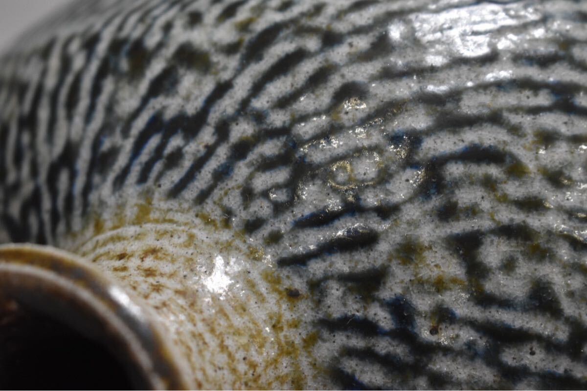 英】A1610 島岡達三 塩釉象嵌縄文扁壺 共箱 H28.8cm 日本美術 現代美術