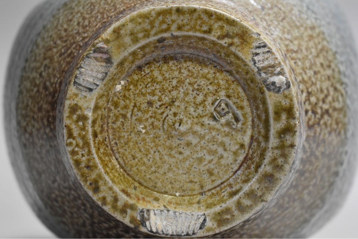 英】A1610 島岡達三 塩釉象嵌縄文扁壺 共箱 H28.8cm 日本美術 現代美術