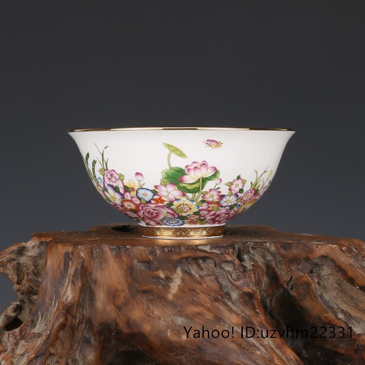 超美品! お椀 琺瑯彩 茶碗 花柄 浮き彫り 景徳鎮 磁器 置物 観賞 装飾