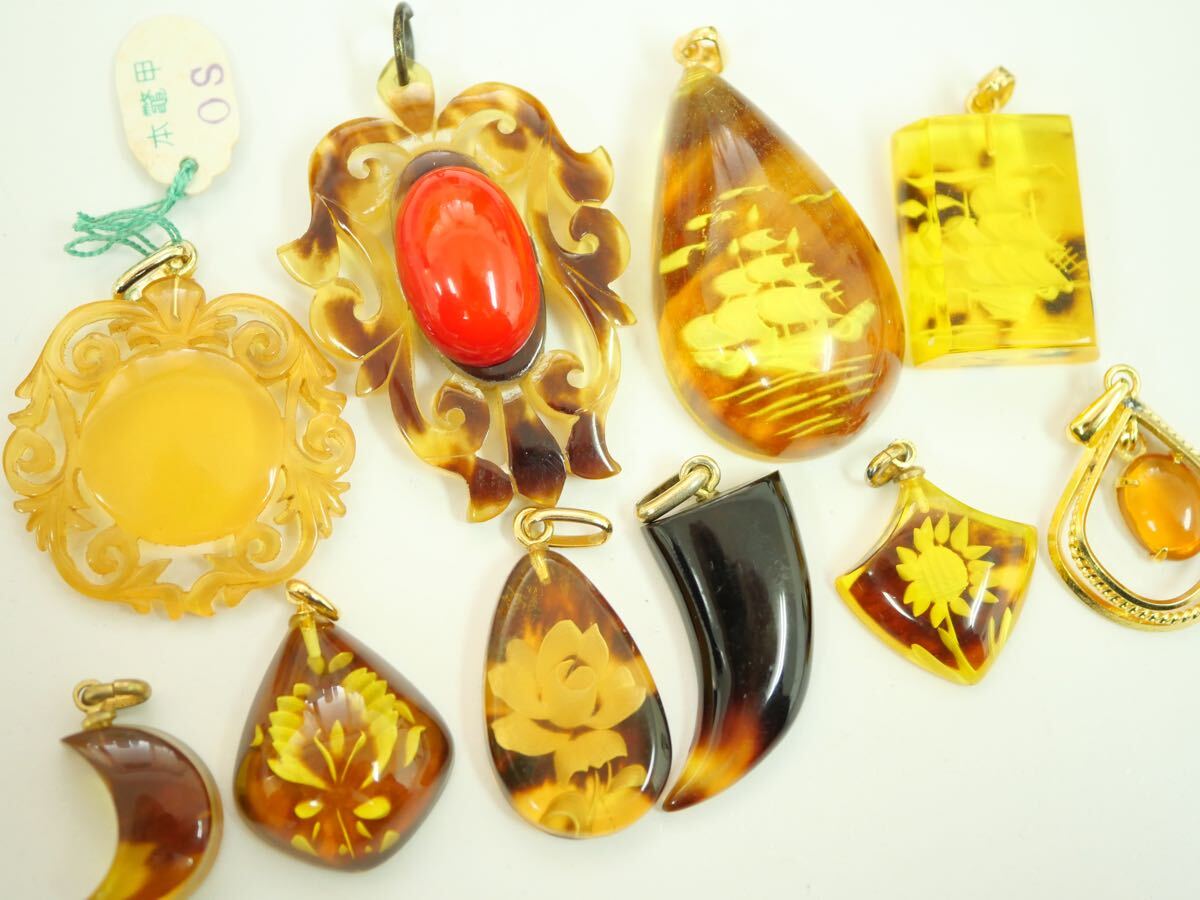 D86】べっ甲系 張りべっ甲 ペンダントトップ ネックレストップ 