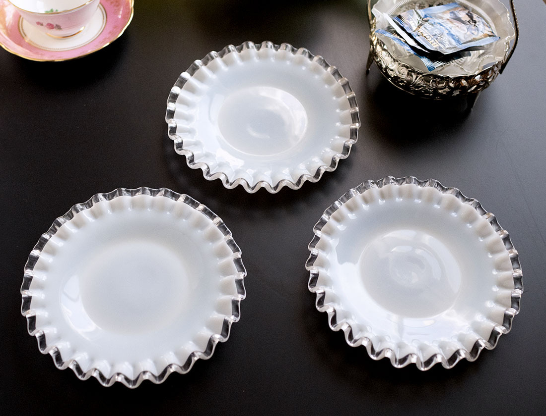 フェントン Fenton シルバークレスト ミルクガラス プレート 3枚セット