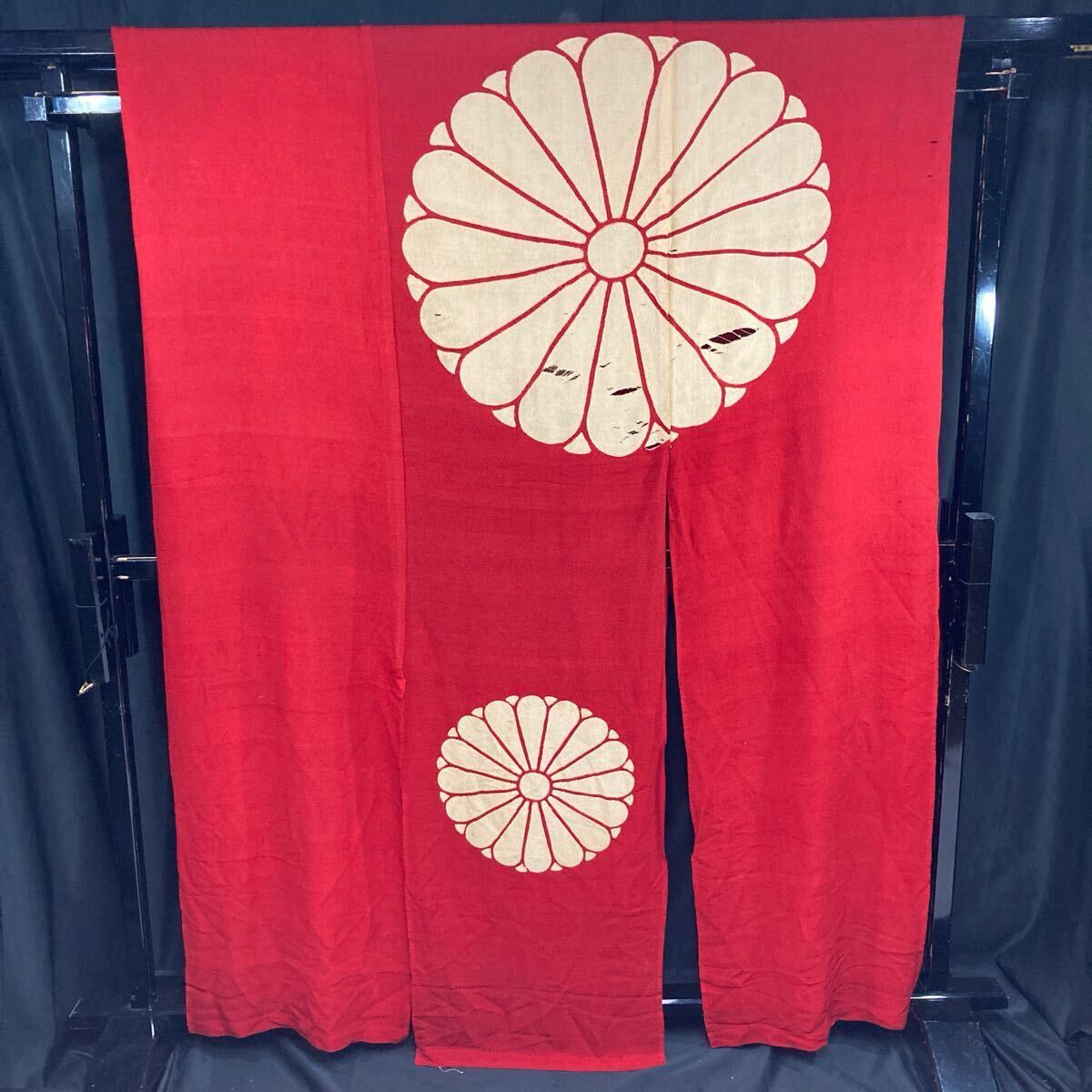 J54 大正三年五月 稲荷神社神輿御絹 十六八重表菊 ちりめん 古裂 寺裂 