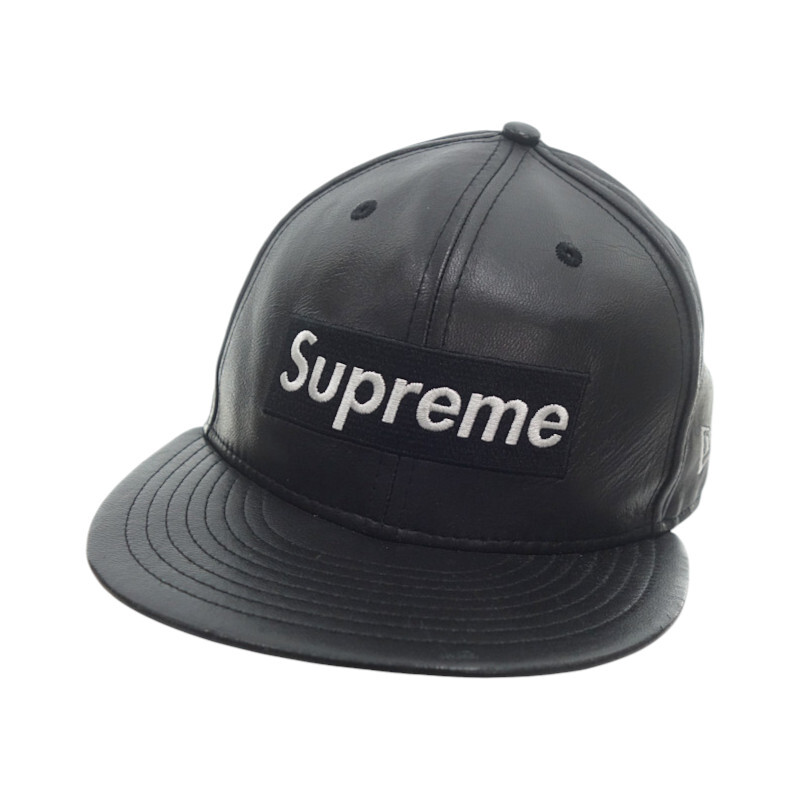 特別価格】SUPREME 15AW Leather Box Logo NEW ERA キャップ ブラック 