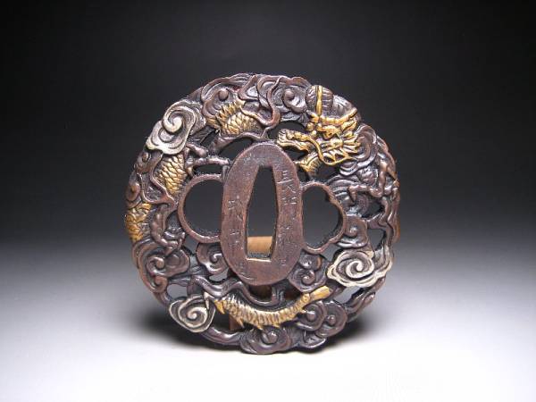 鍔 鉄地 象嵌 鐔 鉄地つば 翁図 刀装具 古美術 時代物 X26B 鍔 鉄地