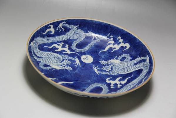 格安，2025】 中国美術 ◇青釉双龍文皿◇ 清