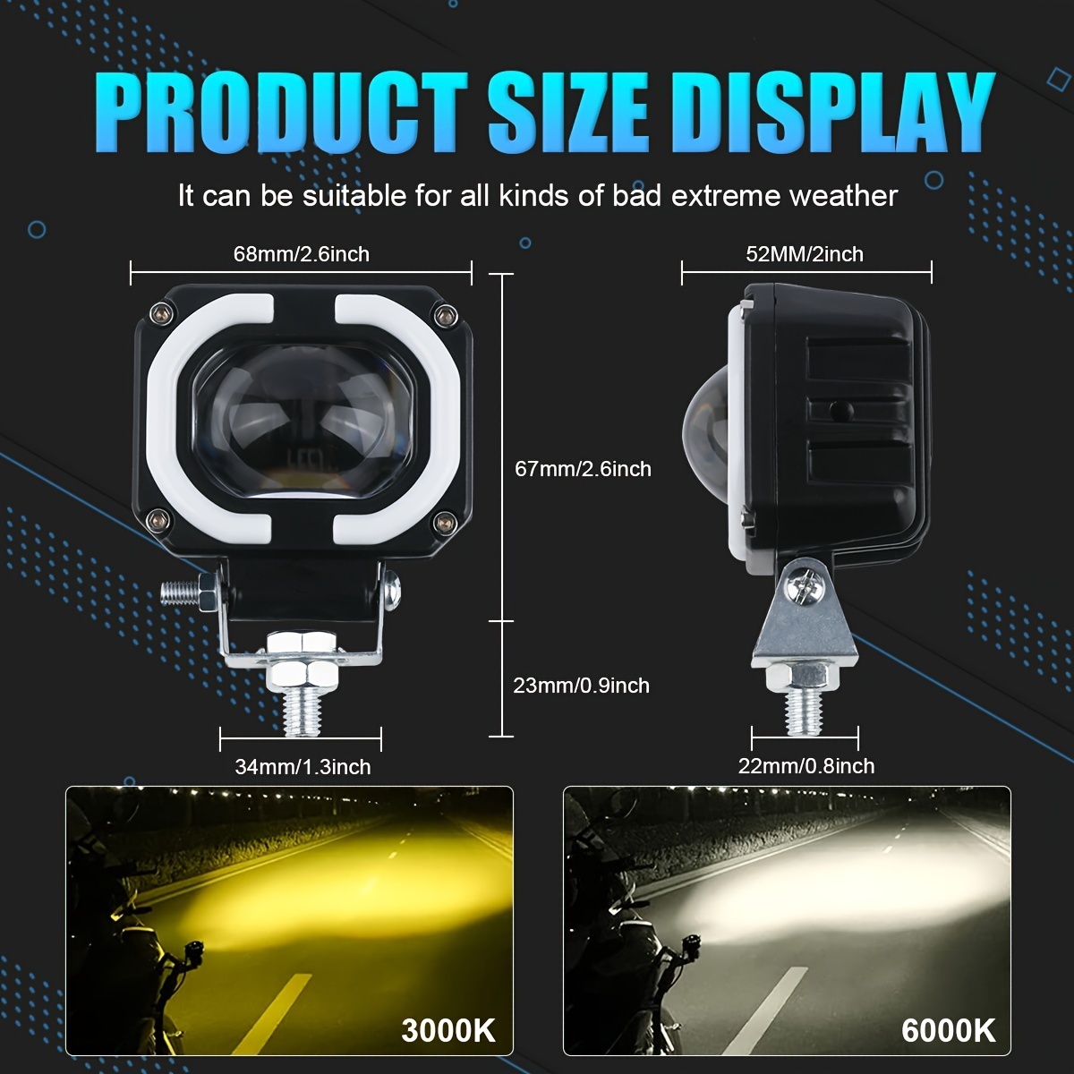 4個セット LEDヘッドライト 7cm 車用 バイク 60W フォグランプ ホワイト イエロー ヘッドランプ 防水 明るい 12V-36V スポットライト t2098 ヘッドライト | LED ブラック(アダプタ付き) ワールドモーターライフ LEDヘッドランプ