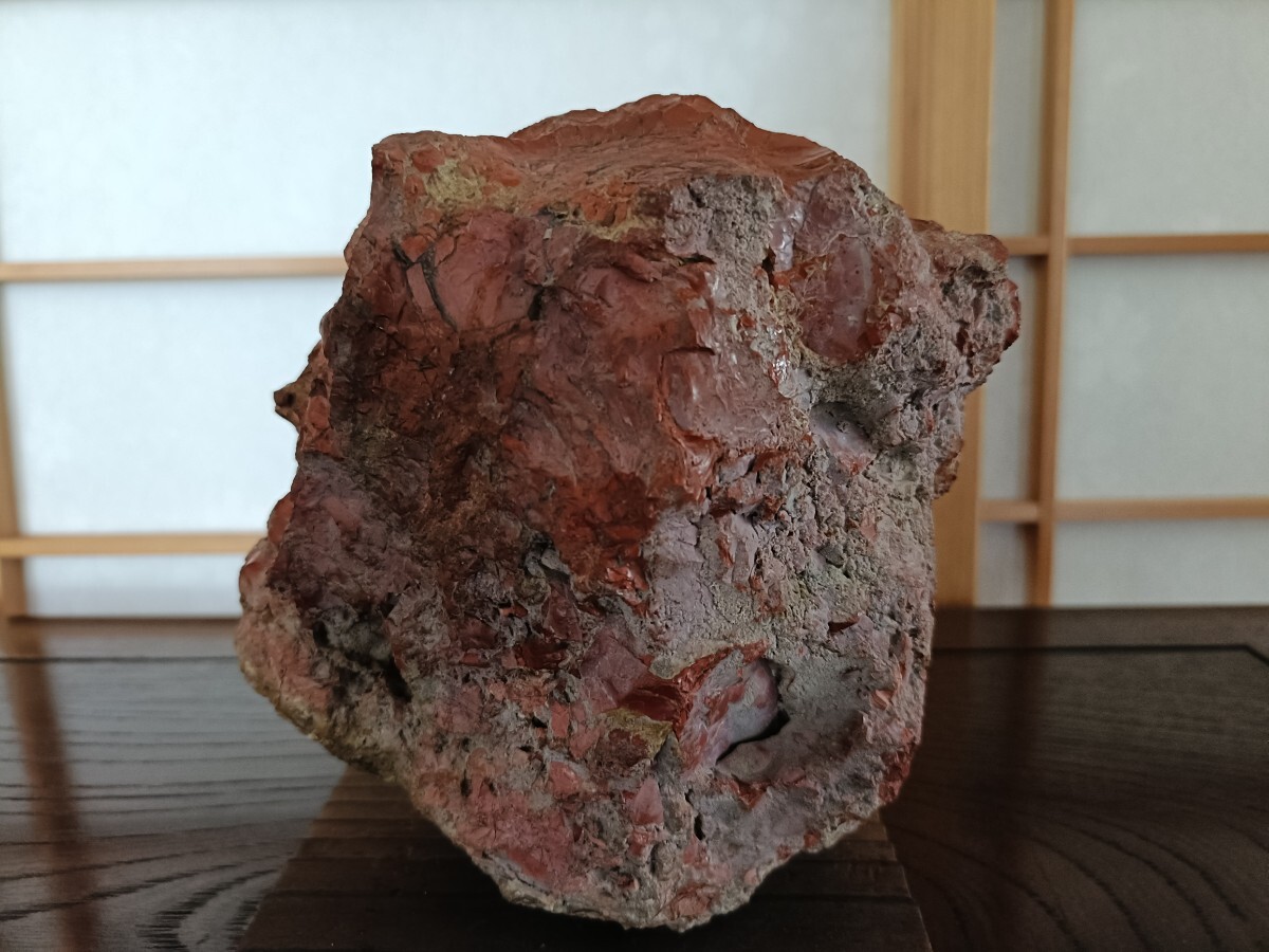 佐渡赤玉石】〜天然赤石☆時代石☆地板付き☆天然うぶ☆共箱〜鑑賞石