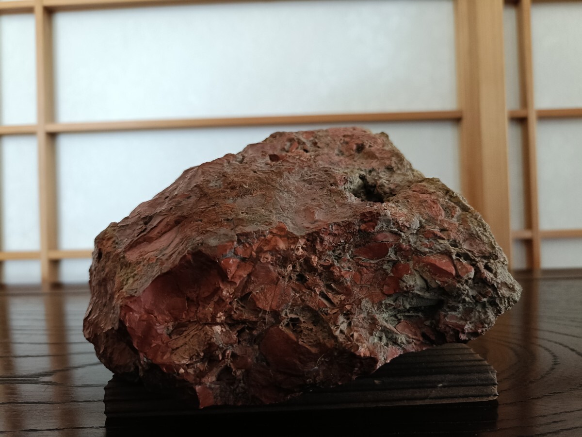 佐渡赤玉石】〜天然赤石☆時代石☆地板付き☆天然うぶ☆共箱〜鑑賞石