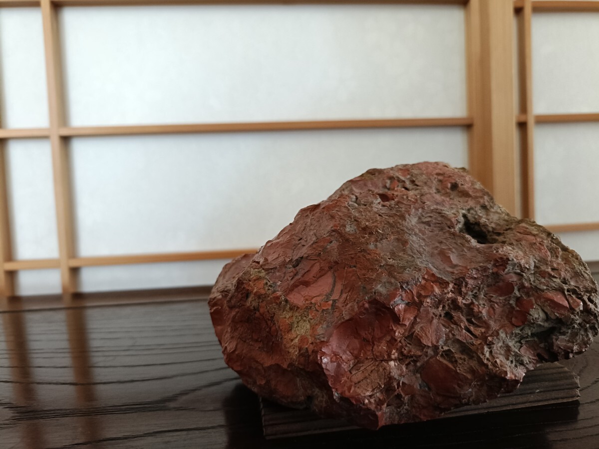 佐渡赤玉石】〜天然赤石☆時代石☆地板付き☆天然うぶ☆共箱〜鑑賞石