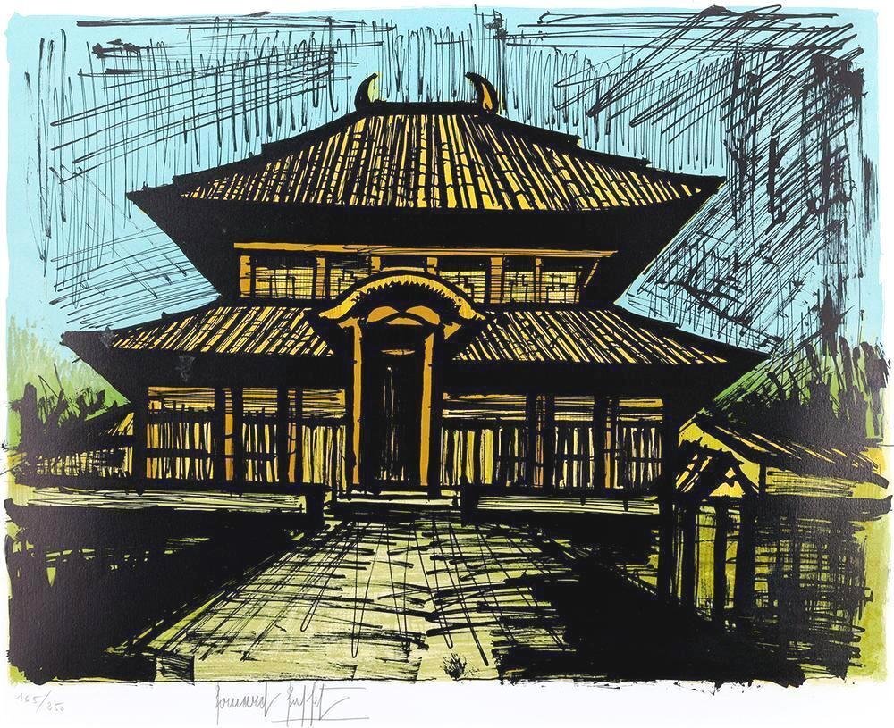 真作】【WISH】ベルナール・ビュッフェ Bernard Buffet「東大寺 大仏殿