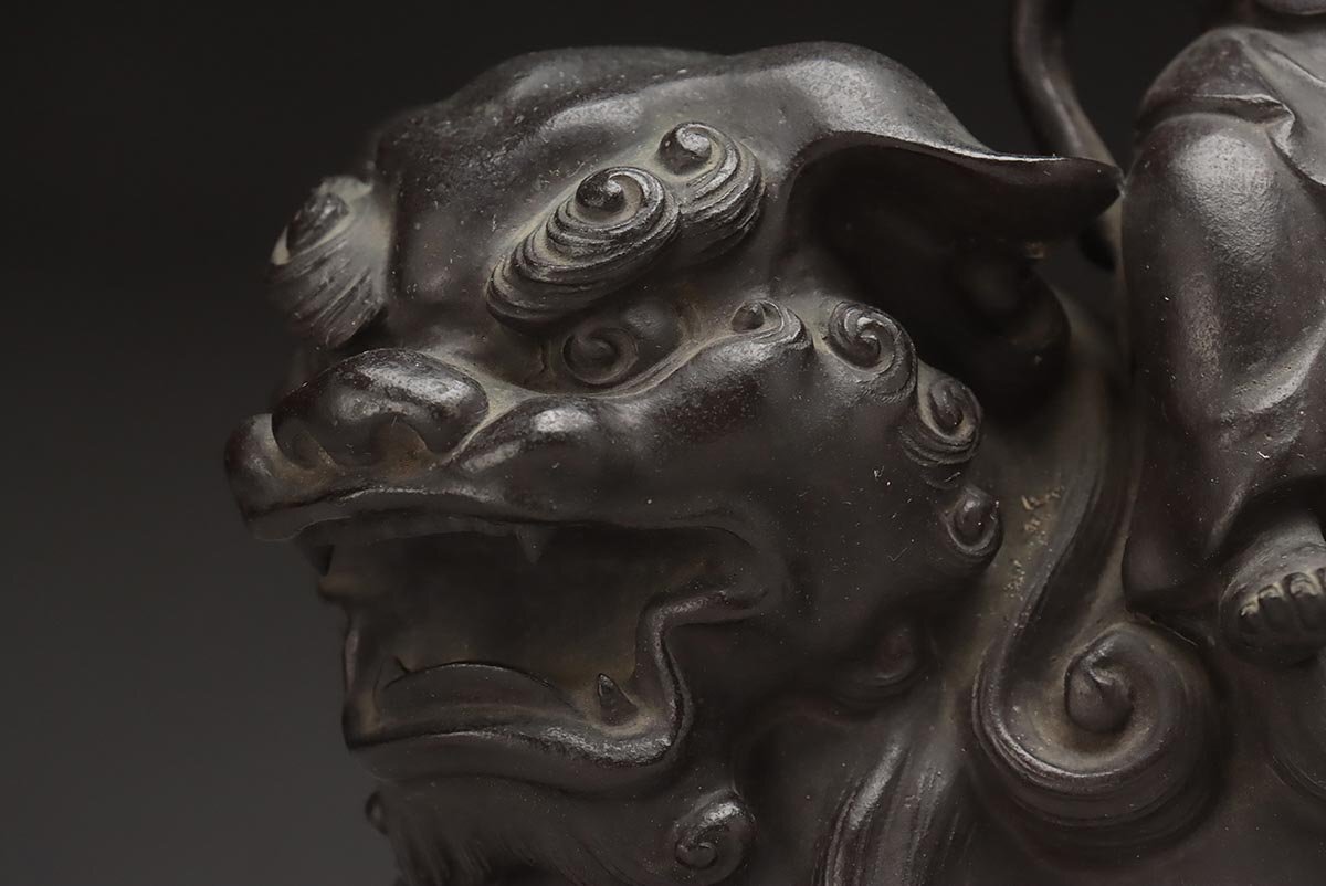 EX875 【金工師 後藤元光 作】重厚 銅製「文殊菩薩像」高25cm 重4.9kg