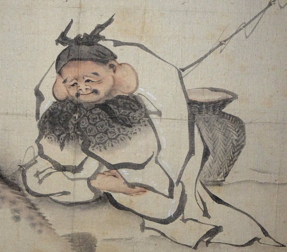 葛飾北斎 真作 - 江戸文政期 浮世絵師 作『人形遣りと碁盤持つ人物