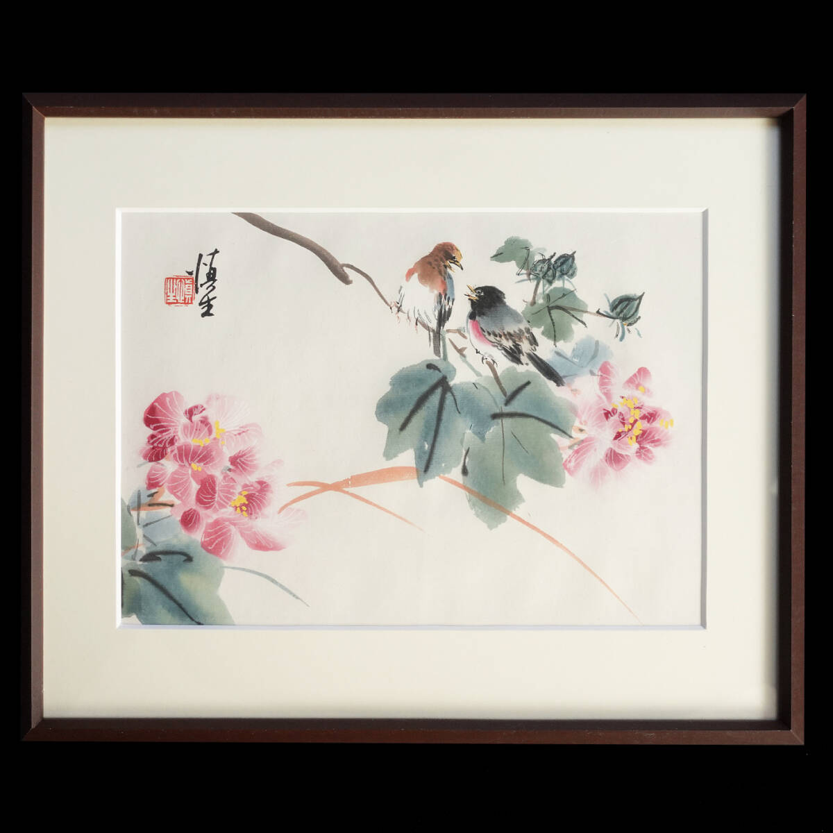 真作】汪慎生（おうしんせい）「花鳥」中国水墨画巨匠・紙に水彩