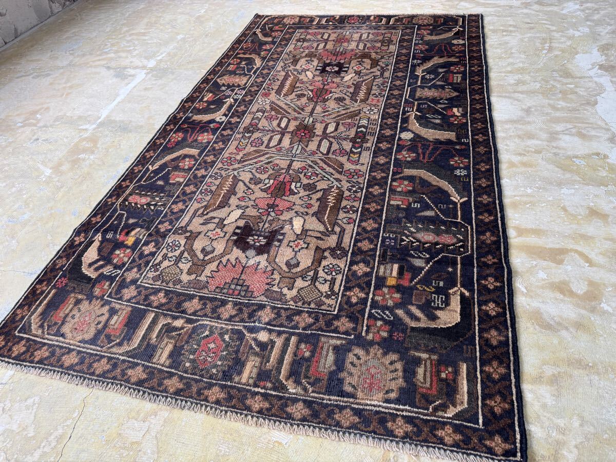 35 000→￥25 000 トライバルラグ ヴィンテージ家具 192×108cm 手織り 