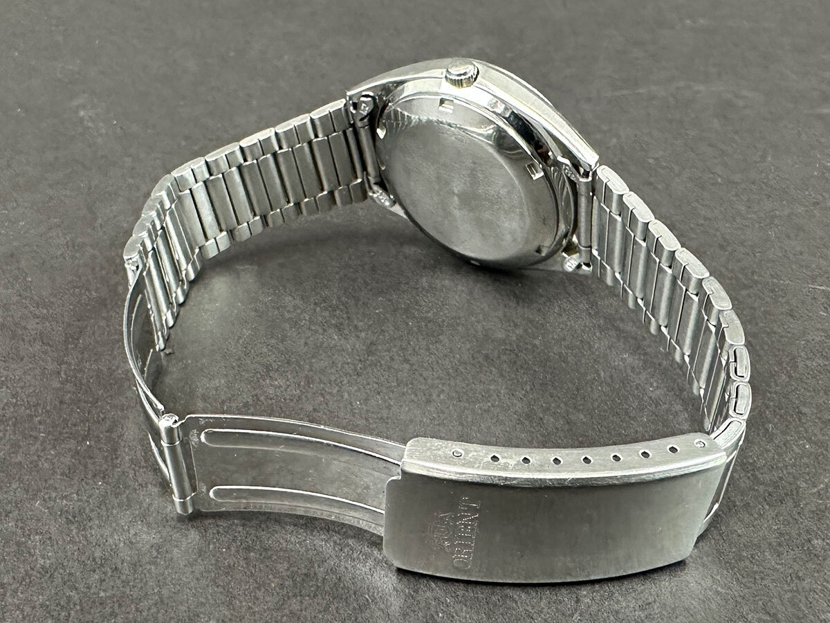 203123◆動作確認済 ORIENT オリエント スリースター クリスタル 腕時計 自動巻き デイデイト 21石 SS ゴールド シルバー メンズ/ D_8