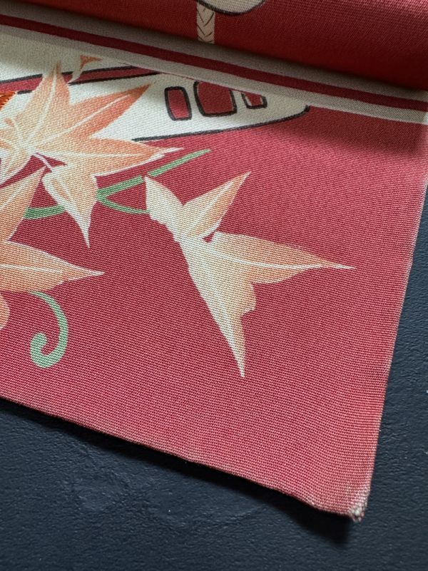 ☆きものさらさ アンティーク着物帯☆名古屋帯 花筏文様 日本刺繍 菊
