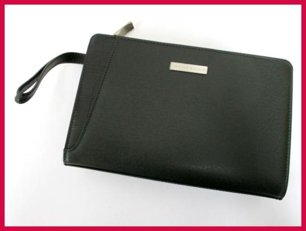 25180★美品 BURBERRY/バーバリー セカンドバッグ 牛革/ブラック