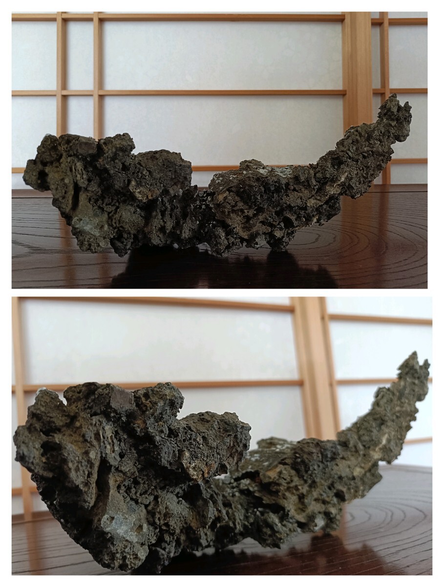 銘【蓬莱山】揖斐川時代盆石☆遠山連山抱湖石☆島型☆洞門☆ヌケ☆天然