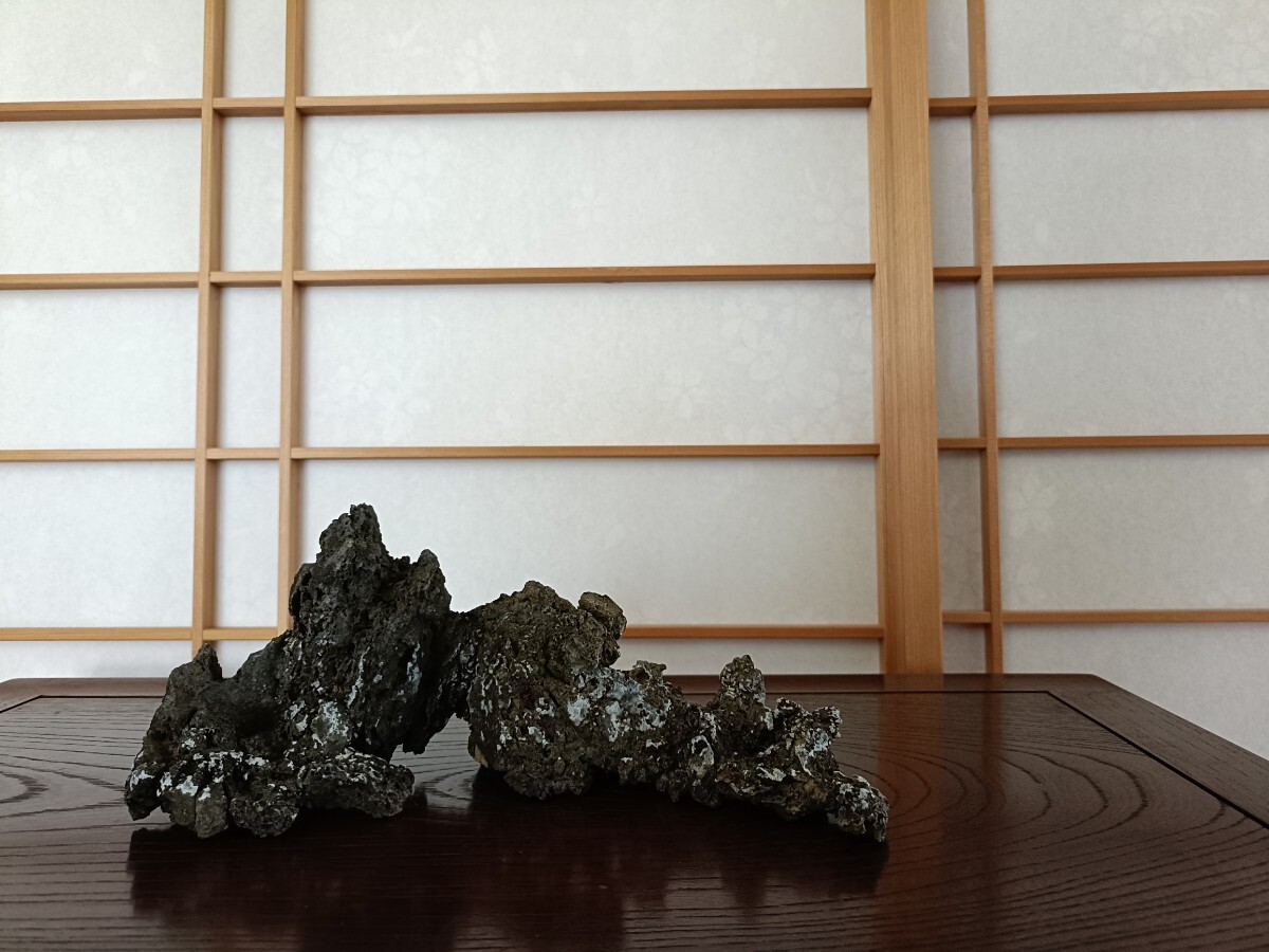 銘【蓬莱山】揖斐川時代盆石☆遠山連山抱湖石☆島型☆洞門☆ヌケ☆天然