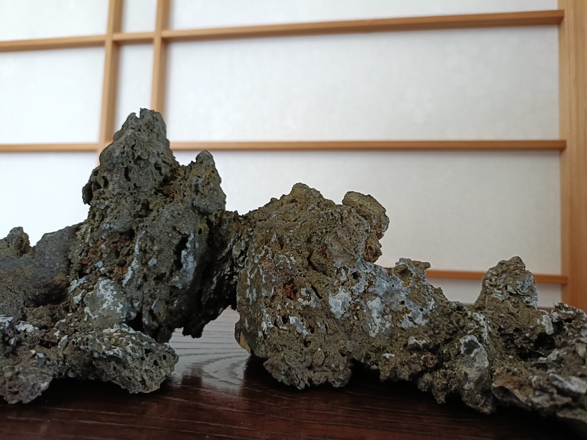 銘【蓬莱山】揖斐川時代盆石☆遠山連山抱湖石☆島型☆洞門☆ヌケ☆天然
