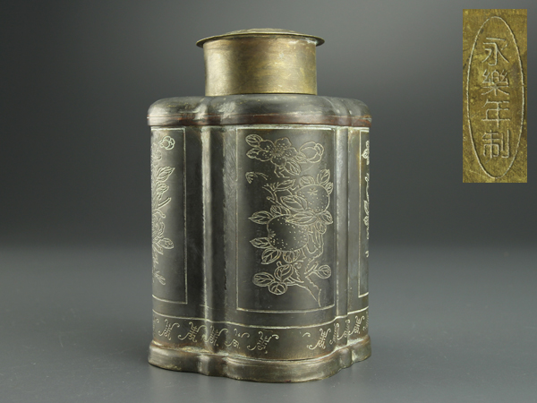 琴》煎茶道具 中国錫製 茶心壷 茶入 古美術品 AO127 煎茶道具中国錫